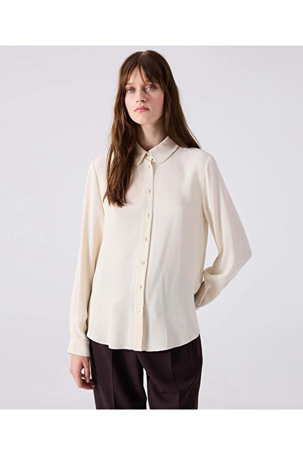 Çiçek düğmeli gömlek - 1