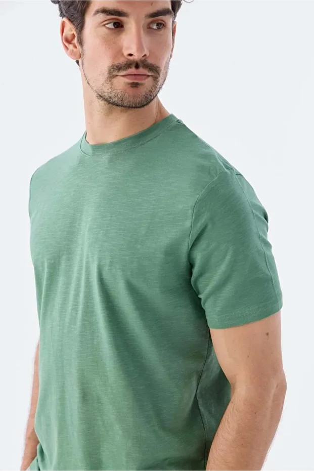 Yeşil Slim Fit Triko Bisiklet Yaka T-Shirt - 3