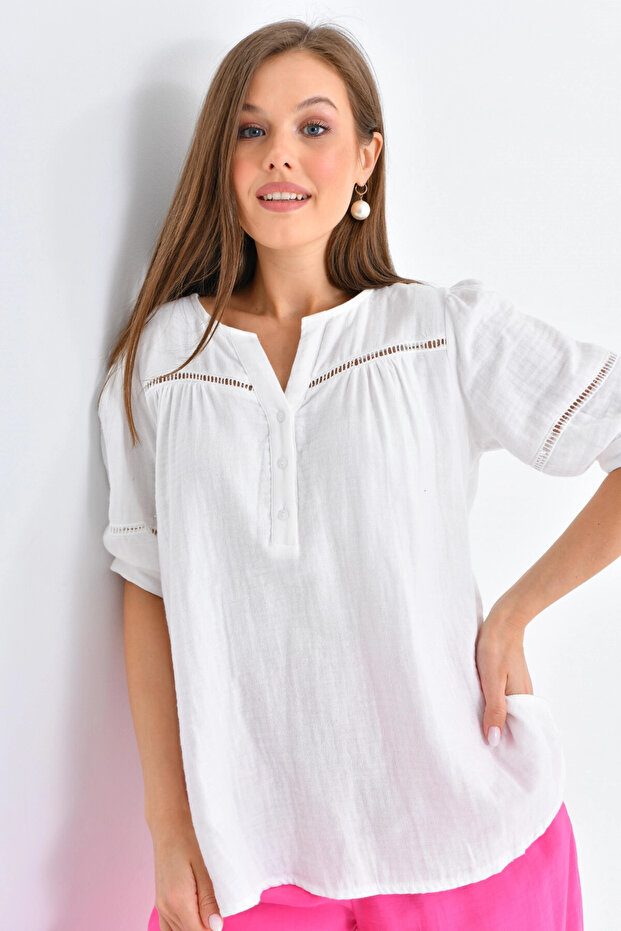 Beyaz Renk Basic Bluz - 2