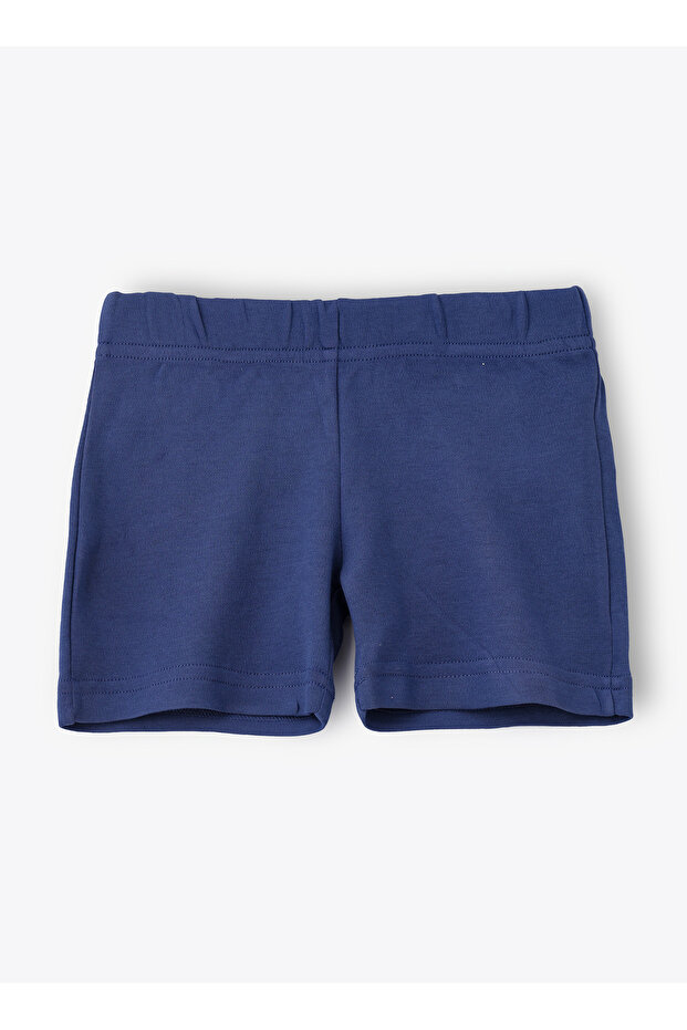 شورت قطني سادة للأولاد باللون الأزرق الداكن - 1