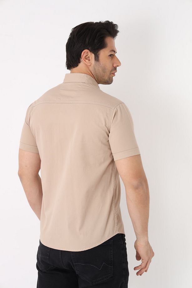 Erkek Pamuklu Regular Fit Kısa Kol Çift Cep Kapaklı Gömlek - 4