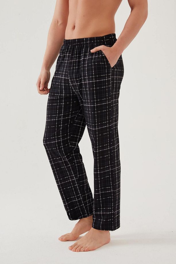 Erkek Pamuklu Ekose-siyah 2'li Tek Alt Pijama - 6