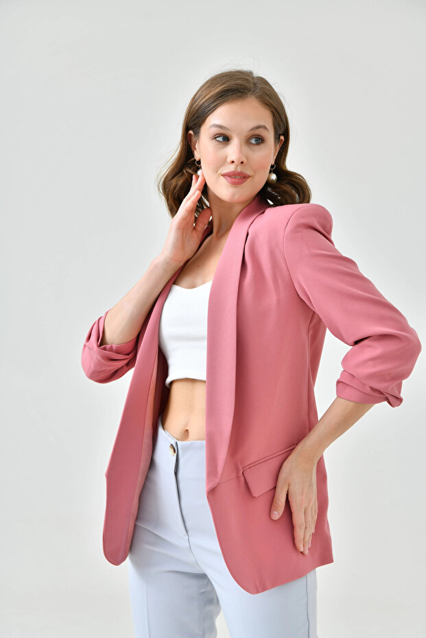 Sleeve Gathered Blazer Jacket - 8