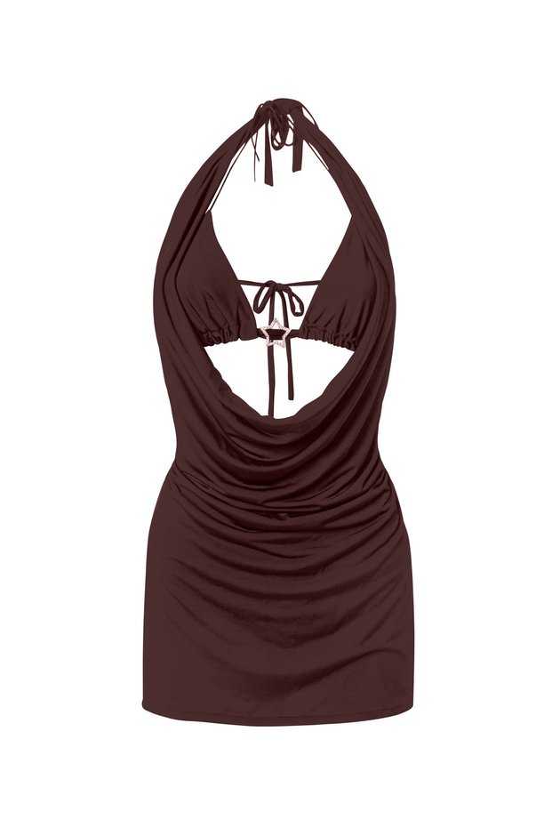 Degaje Yaka Mini Brown Dress (Bralet Included) The Brooch in the Middle Is Not Included.)