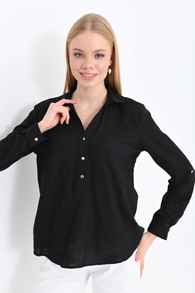 Gömlek Yaka Bluz - 5