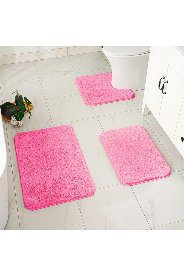 Doğal Kaymaz Taban Yıkanabilir Shaggy 3'li Set Banyo Halı Paspas 1 Adet 60x100 2 Adet 60x50 - 1