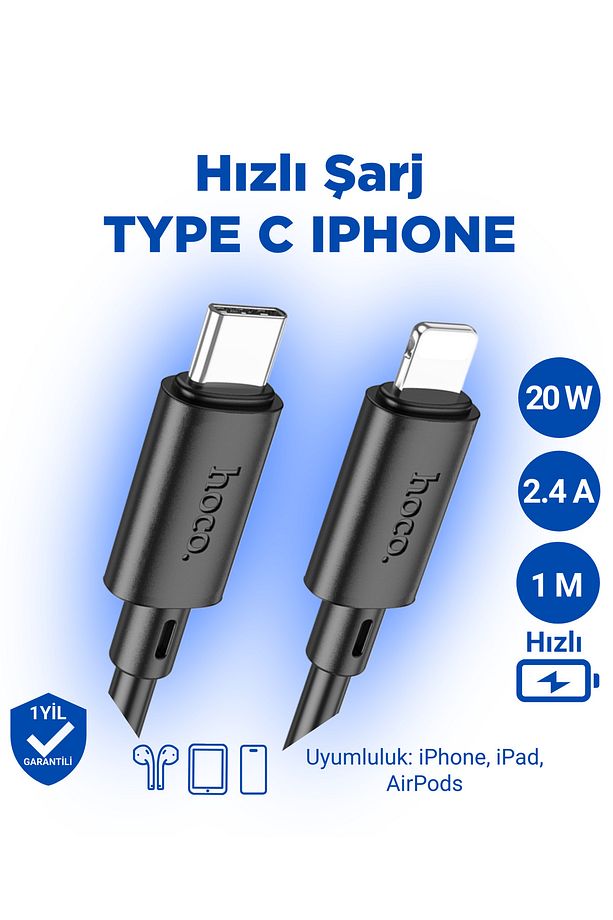 X88 20w Pd Lightning To Type-c Iphone Uyumlu Hızlı Şarj Veri Kablosu Siyah 1 Metre - 1