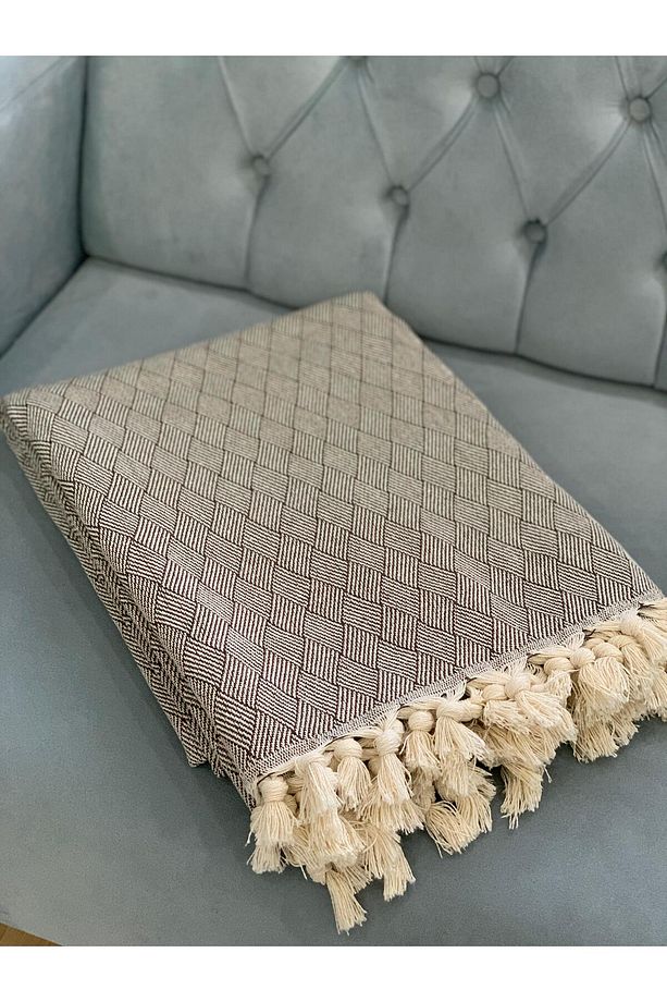 Baklava Desen %100 Pamuklu 180x230 Çok Amaçlı Serpme Koltuk Örtüsü - 3