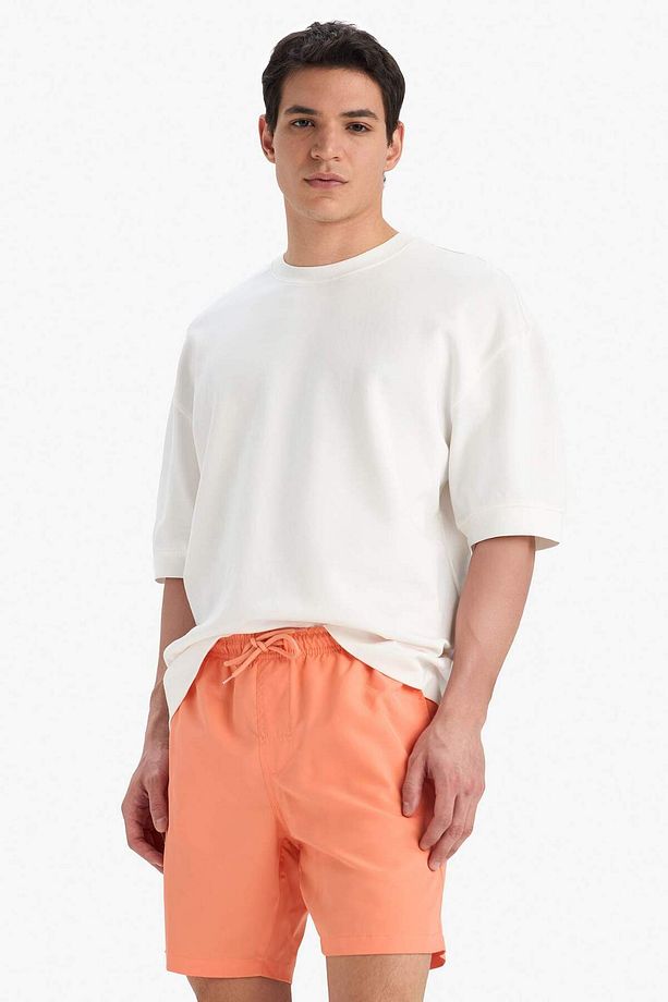 Regular Fit Kısa Boy Cepli File Astarlı Beli Bağcıklı Düz Hafif Kumaş Deniz Şortu E5133axns - 3