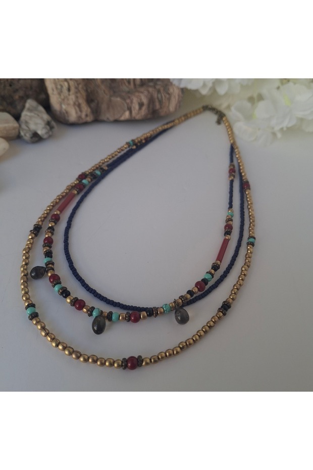Handmade multiple, authentic, bohemian colored short women's necklace.