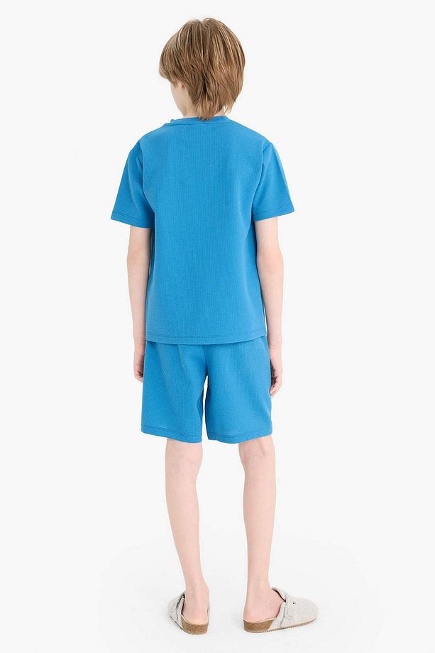 Erkek Çocuk Waffle Pijama Takımı Kısa Kollu Üst Beli Lastikli Şort D9995A825SM - 7