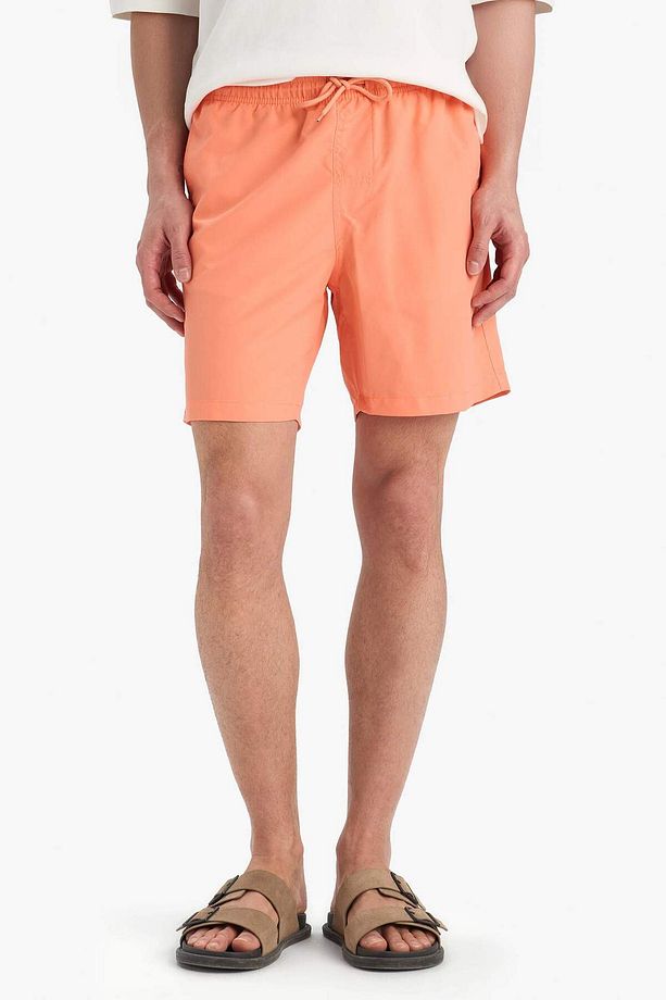 Regular Fit Kısa Boy Cepli File Astarlı Beli Bağcıklı Düz Hafif Kumaş Deniz Şortu E5133axns - 4