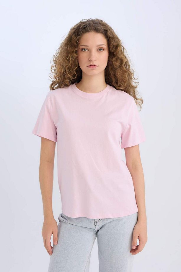 Regular Fit Bisiklet Yaka Basic Düz Kısa Kollu Pembe Tişört D9592ax25sm - 3