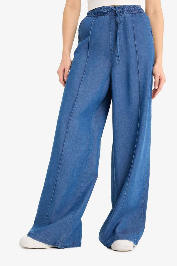 Pull On Wide Leg Yüksek Bel Uzun Yumuşak Jean Yıkamalı Pantolon D8243AX25SM - 1