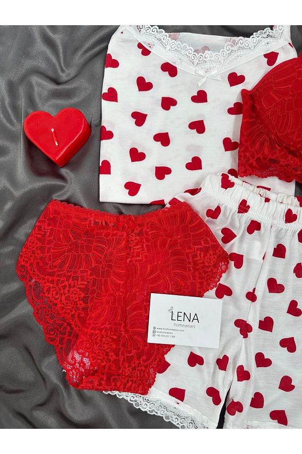 Kalp Döngüsü Dörtlü Şortlu Pijama Takımı - 3