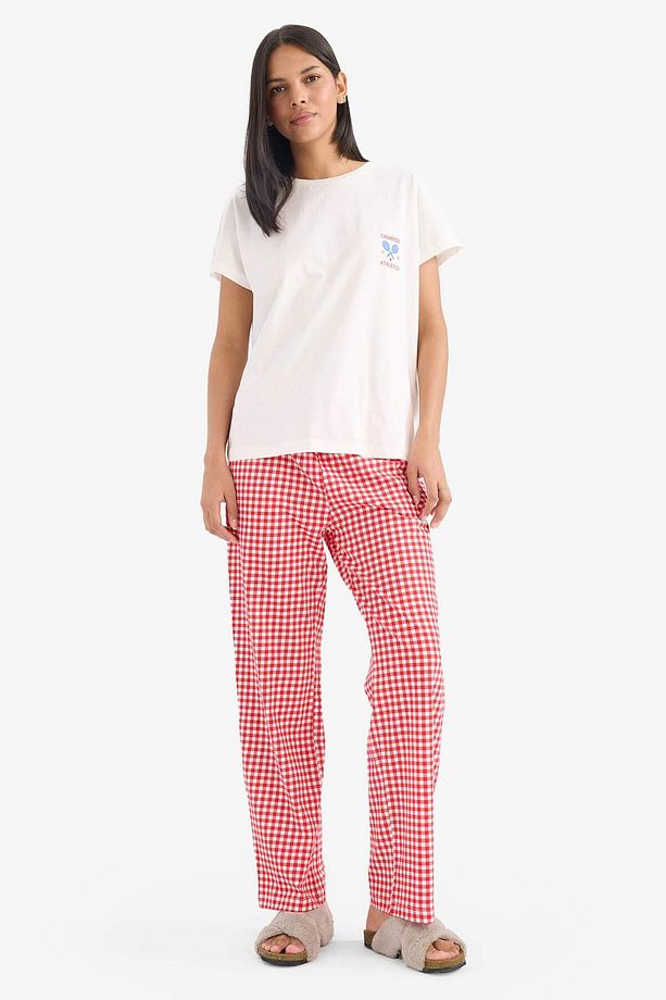 Pijama Takımı Kısa Kollu Üst Esnek Belli Kareli Uzun Alt-fall In Love E4822ax25sp - 2