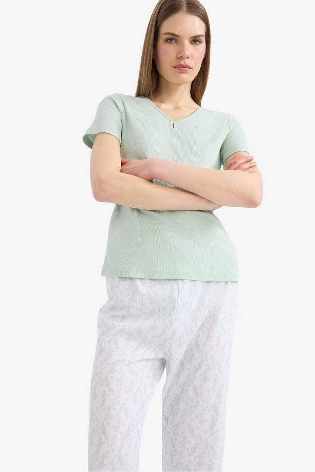 Regular Fit Pijama Takımı Kısa Kollu Üst Desenli Uzun Alt-fall In Love E0266ax25sp - 3