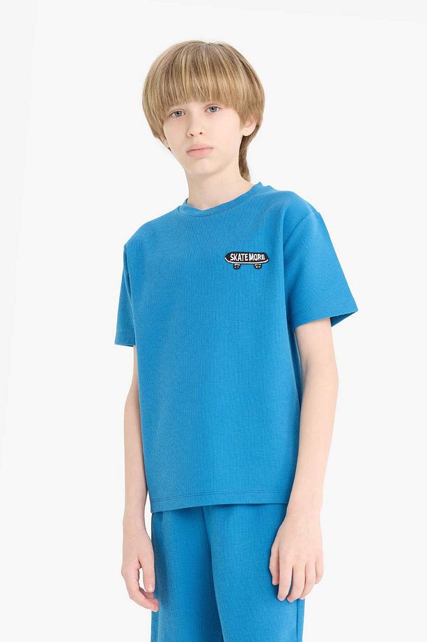Erkek Çocuk Waffle Pijama Takımı Kısa Kollu Üst Beli Lastikli Şort D9995A825SM - 3