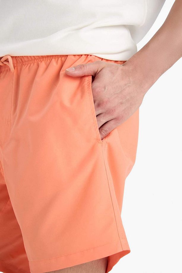 Regular Fit Kısa Boy Cepli File Astarlı Beli Bağcıklı Düz Hafif Kumaş Deniz Şortu E5133axns - 5