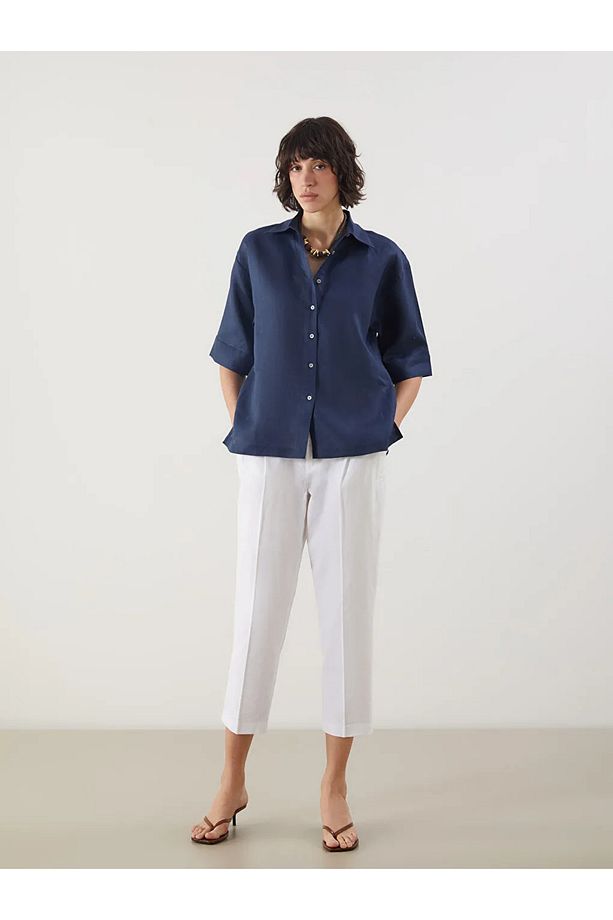 LCW Vision Indigo Oversize Keten Kadın Gömlek - 2