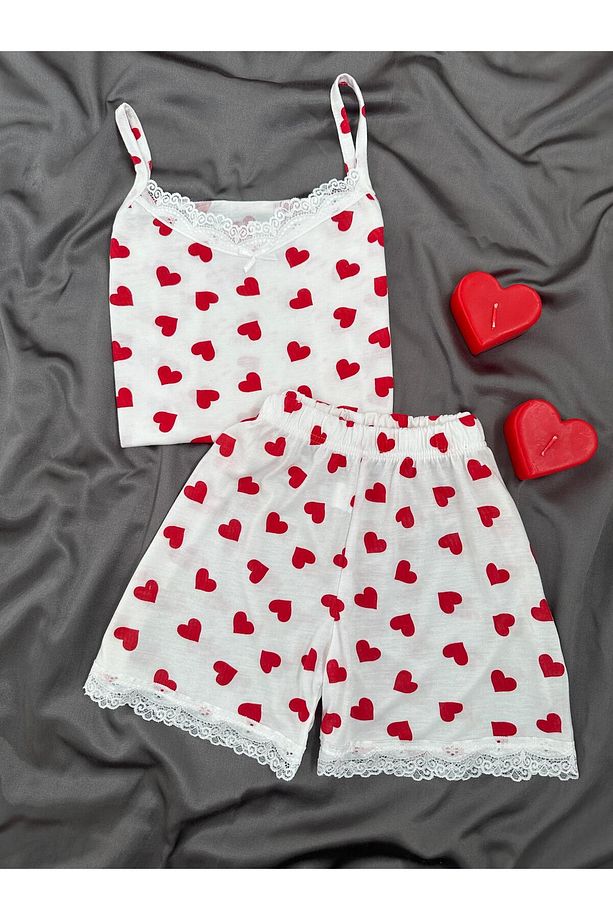 Kalp Döngüsü Şortlu Pijama Takımı - 1
