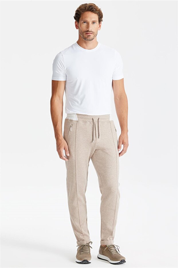 Bej Pamuk Kapüşonlu Eşofman Takımı - 7