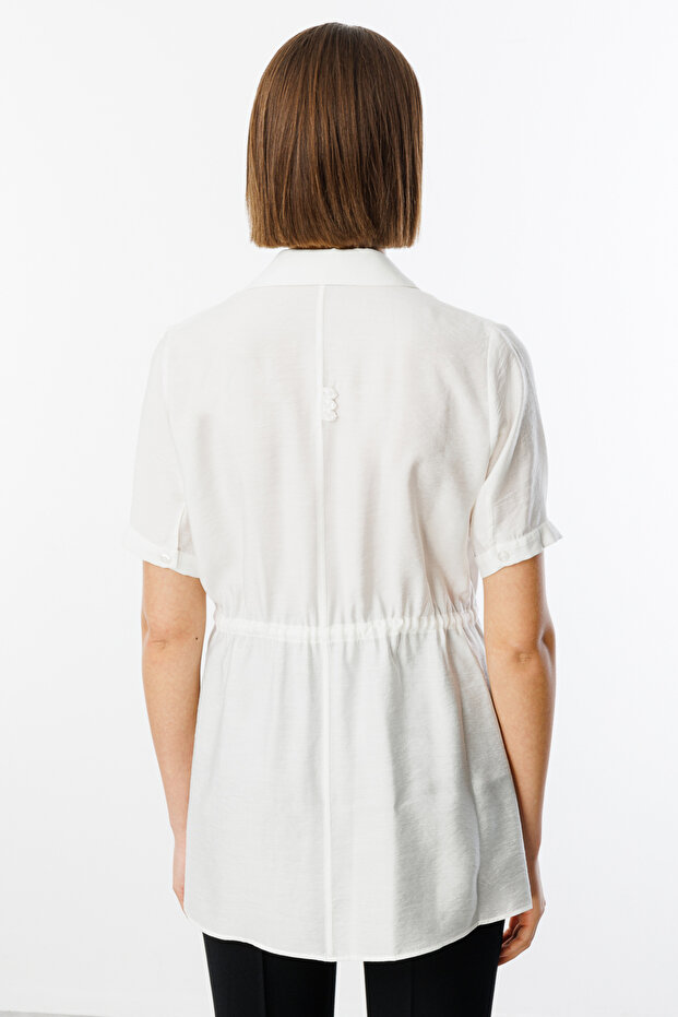 Lace-Up Buttoned Blouse - 5