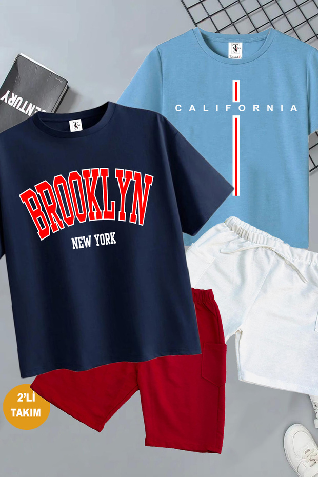 Brooklyn Newyork and California Printed 2 Pieces Summer T-Shirt-Shorts Kids Set