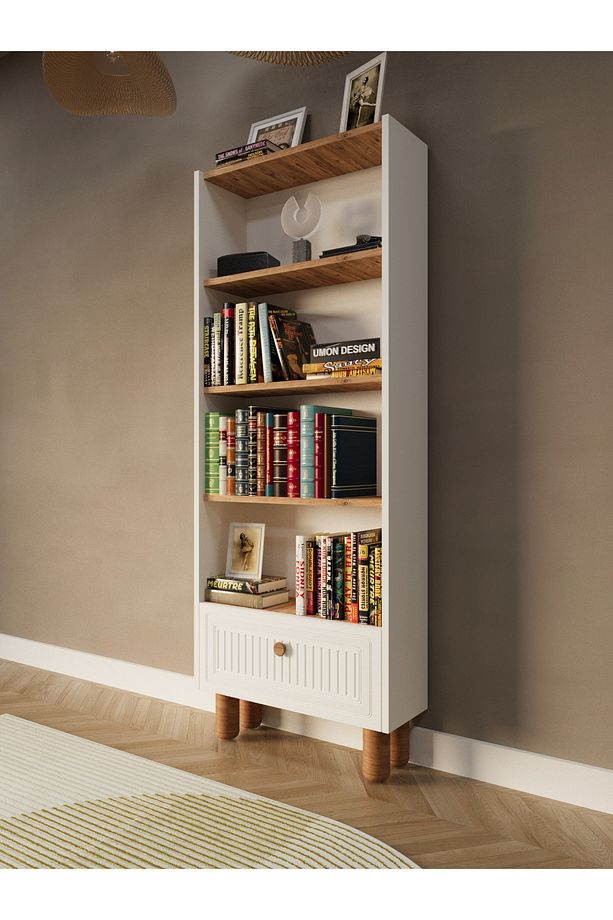 Bohem 5 Raflı Kapaklı Kitaplık MDF Dekoratif Kapak - 3