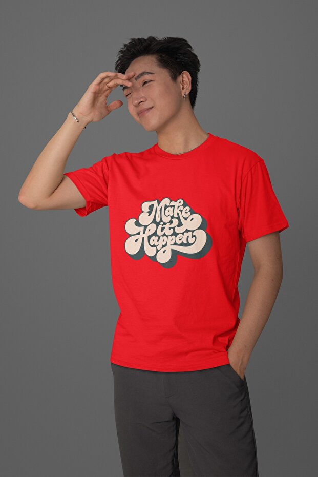 Women/Men 100% Cotton Make It Happen Transfer Printed Round Neck Short Sleeve Tee