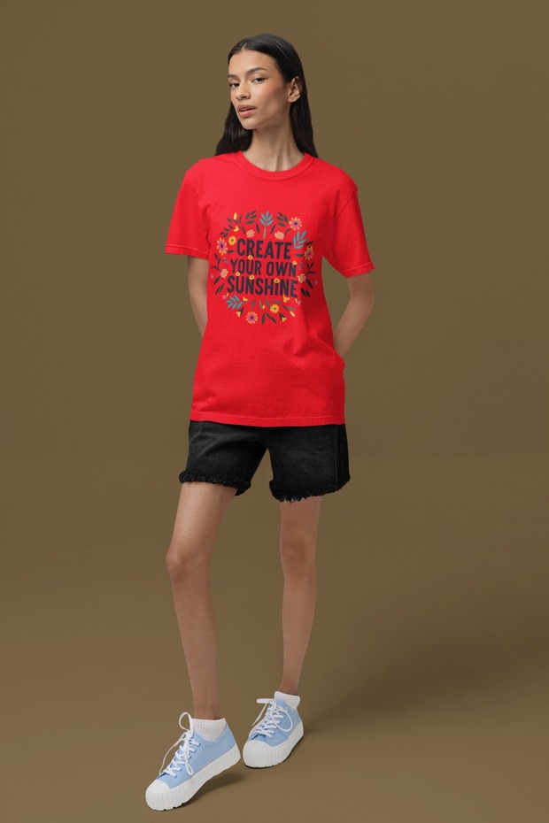 Women/Men 100% Cotton Create Your Own Sunshine Transfer Printed Round Neck Short Sleeve Tee