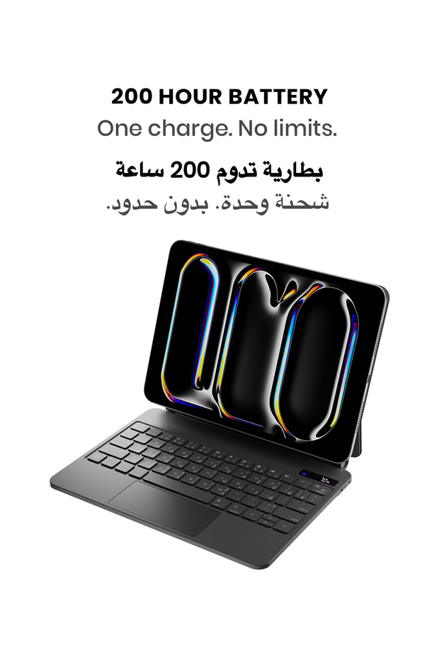 لوحة مفاتيح SpacePad Pro iPad بخمسة اتجاهات، شاشة LED، إضاءة خلفية، تدعم اللغة الإنجليزية/العربية لجهاز iPad Pro 11 (M4) - 12