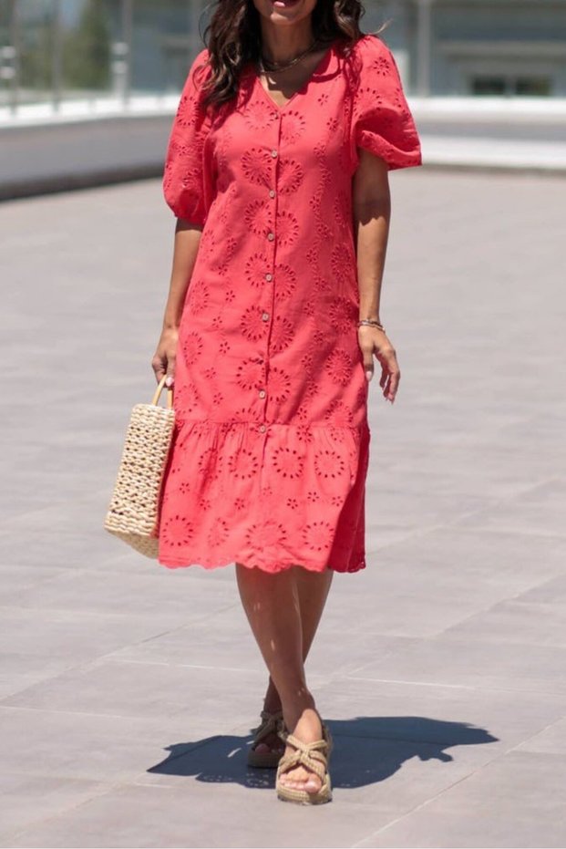 Women's 100% Cotton, Lined Pomegranate Blossom Scallop Dress 26089
