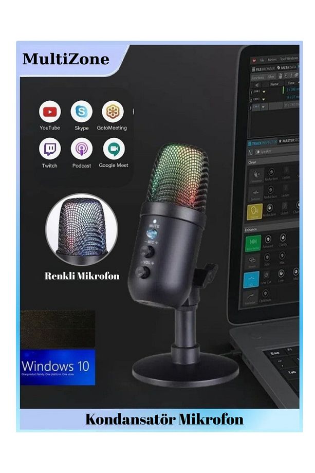 RGB Işıklı Profesyonel Kardioid Oyuncu Yayıncı Mikrofonu Stüdyo Podcast İçin - 5