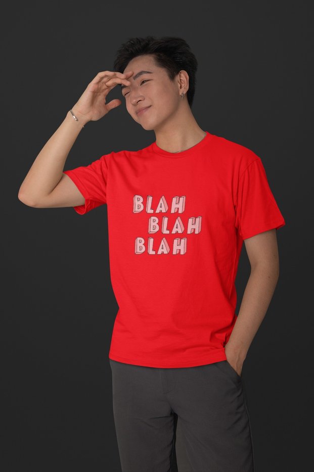 WOMEN/MEN 100% COTTON BLAH BLAH TRANSFER PRINTED ROUND NECK SHORT SLEEVE T-SHIRT