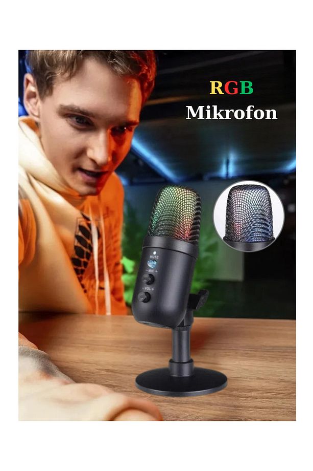 RGB Işıklı Profesyonel Kardioid Oyuncu Yayıncı Mikrofonu Stüdyo Podcast İçin - 3