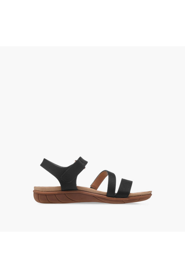 Textured Strap Sandals with Hook and Loop Closure - 3