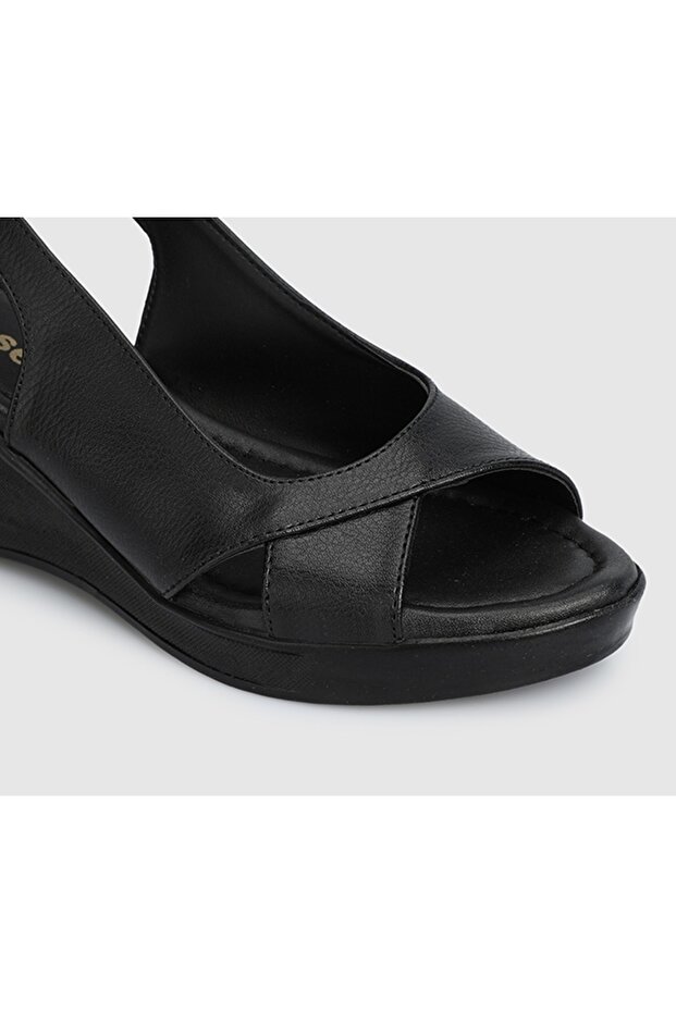 Siyah Kadın Konfor Sandalet - 5