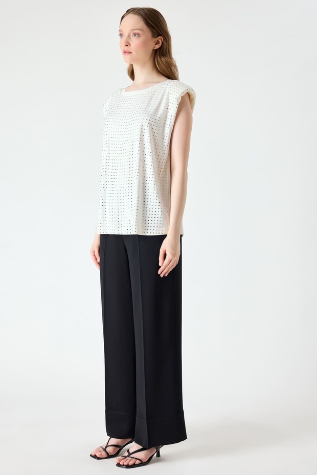 Parlak taş detaylı örme bluz - 4