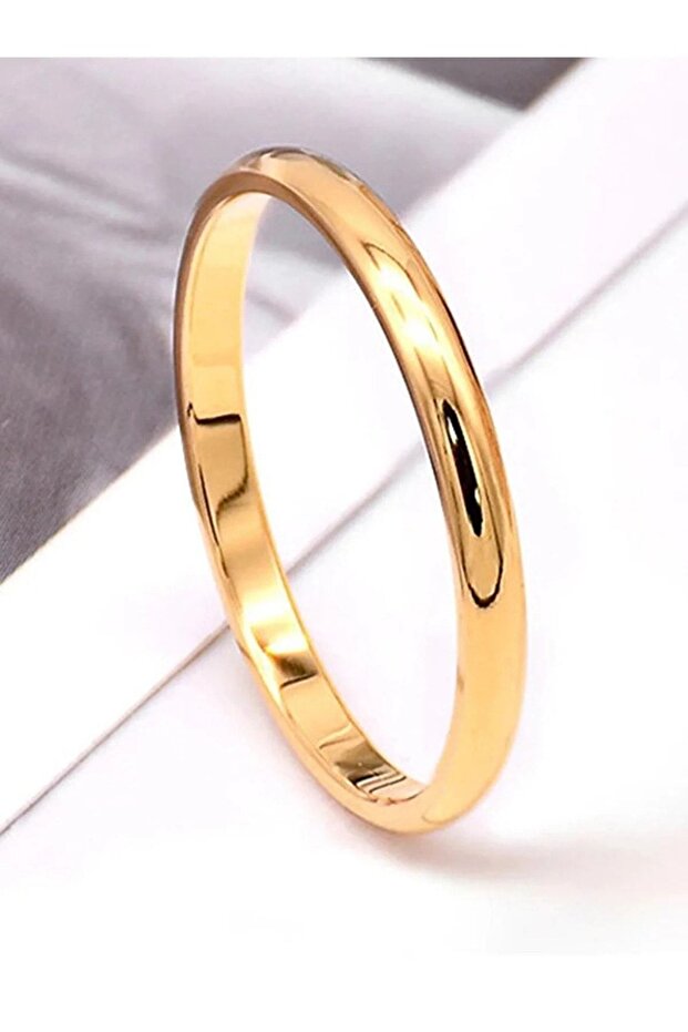Women Men Steel Ring - 3mm Thin Cambered Yellow Color Steel Wedding Band Ring