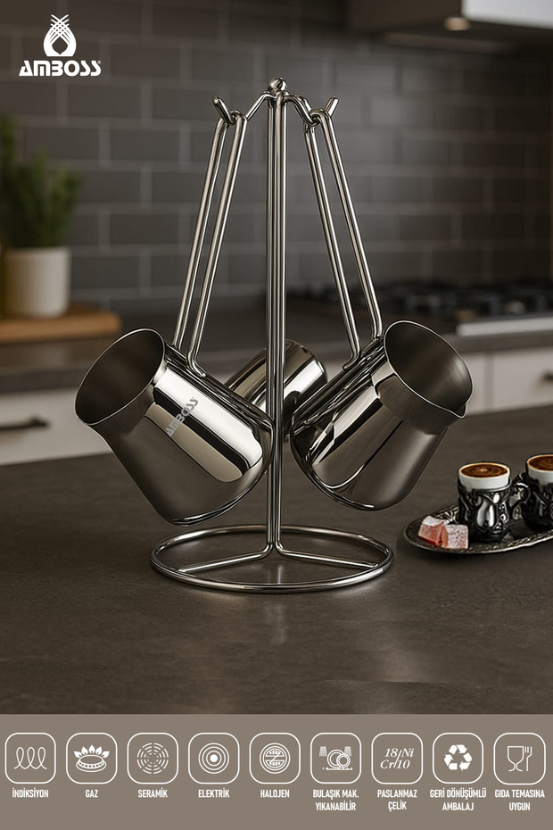 Stone 3 Parça Paslanmaz Çelik Cezve Seti - 1