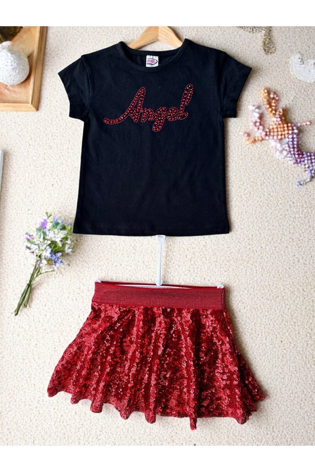 1-10 Years Old Angel Angel Wing Stone T-Shirt Shiny Lined Skirt Summer Daily Special Day Girl's Suit