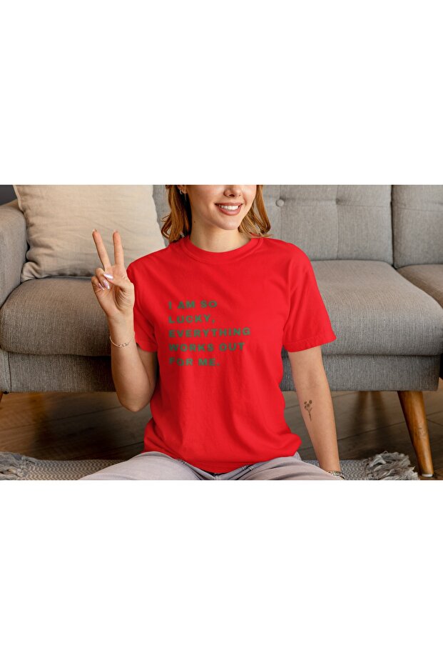 Women/Men 100% Cotton Im so Lucky Transfer Printed Round Neck Short Sleeve Tee