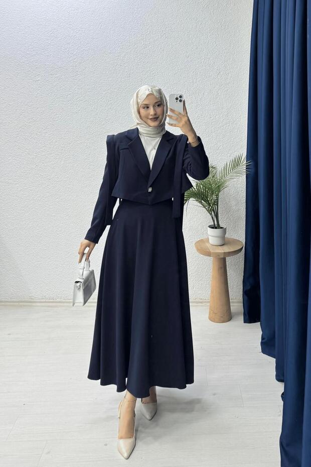Shoulder Belted Blazer Skirt Suit