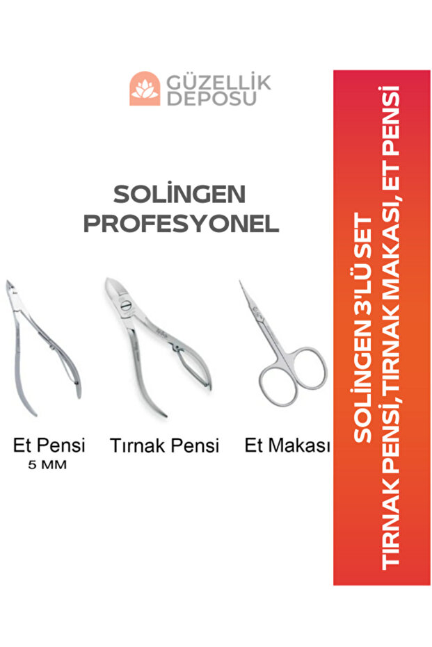 Solingen Dentures 3-Piece Metal Set - for Nail and Manicure, 5mm Stainless Meat Clippers