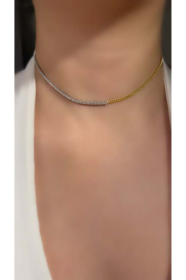 Altın ve Gümüş Kaplama Su Yolu ve Gurmet Zincir Model Choker Kolye - 1
