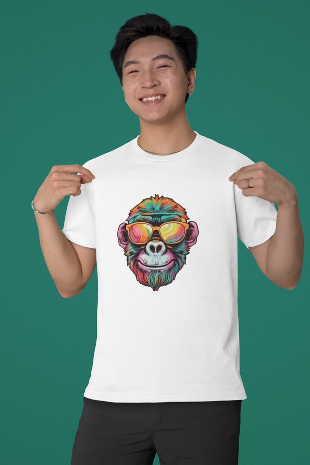 Women/Men 100% Cotton Colorful Gorilla Transfer Printed Round Neck Short Sleeve Tee