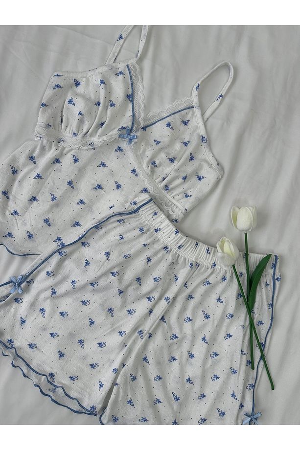 Alaçatı Stili Şort Atlet Pijama Takım - 4