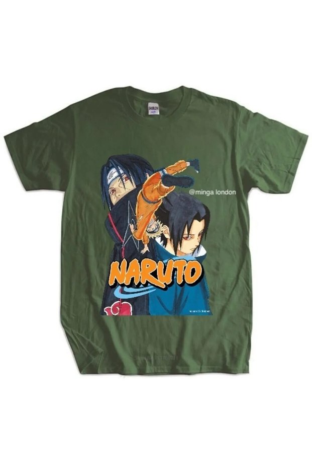 Naruto Japan Anime Khaki Color Front Printed Oversize T-Shirt