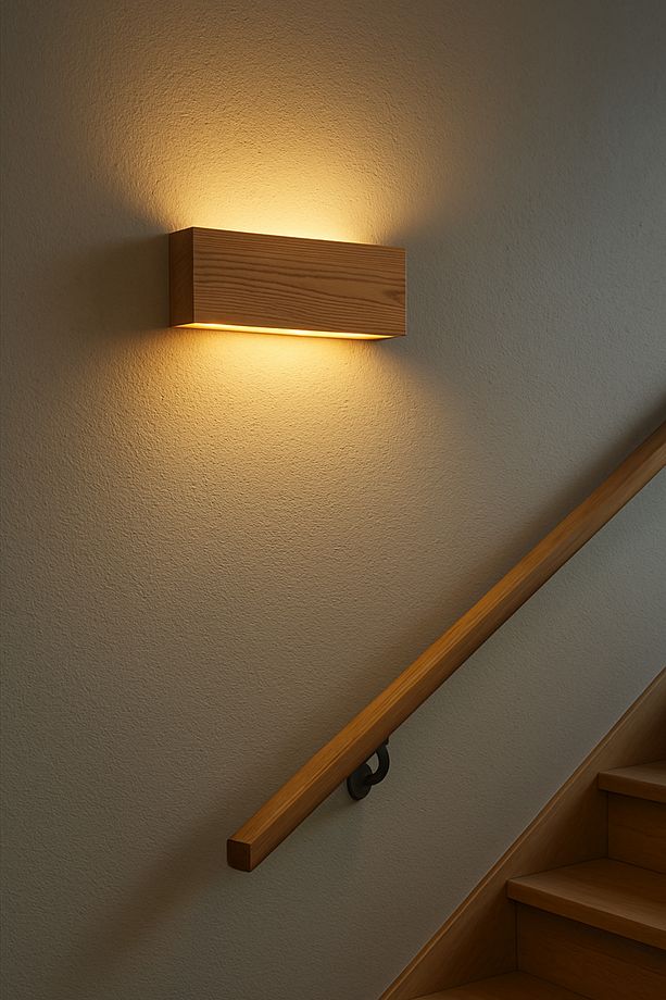 Çift Yönlü 30CM Pilli Ahşap El Yapımı Premium Aplik, Açma Kapama Anahtarlı Led Lambader, Pil Hediye - 2